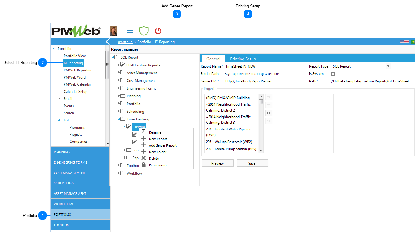 Adding/Editing BI Reports: Step 1