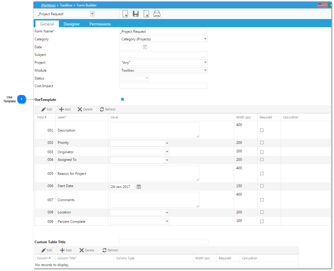 Selecting the Template Option